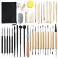 34pcs pottery clay sculpting tools set ceramic carving wooden handle DIY modeling kit - Pottery Tools 34-Piece Set