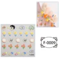 5D embossed nail stickers detail showing cute cartoon clouds, flowers and funny face designs. - F-0009