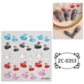Adesivi per unghie cigno in gomma morbida 5D rilievo DIY stile cartone animato carino - 60X60mm / ZC-0353 (Cigni Multicolore)