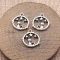 Durchbrochener Katzen Stern Runder Anhänger DIY Schmuck Zubehör Material 18x17mm Metall Charms. - Antiksilber