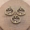 Bronzefarbener hohler Katzen Stern runder Ring Anhänger DIY Schmuck Zubehör 18x17mm - Antikbronze
