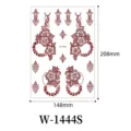 Hoja de tatuaje temporal de henna marrón rojo impermeable con diseño de encaje floral. - W-1444S