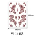 Pegatina de tatuaje temporal de henna de encaje marrón rojo impermeable manos pies 208x148mm - W-1445S