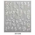 Pegatinas de uñas florales vintage blancas en relieve 5D, elegantes calcomanías de arte DIY barroca - 5D-0108
