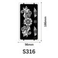 Modello di stencil per tatuaggio all'henné in PVC, design floreale nero, 96x186mm per body art. - S-0316 / 96*186mm