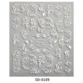 5D embossed white floral nail art stickers, vintage scroll decals for DIY phone case decor. - 5D-0109