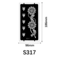 Stencil per tatuaggi all'henné cavo in PVC con elegante design floreale, dimensioni 186x96mm. - S-0317 / 96*186mm