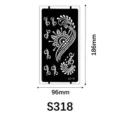 Stencil per tatuaggio all'henné in PVC S318, modello floreale indiano per pittura corporea. - S-0318 / 96*186mm