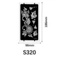 Stencil per tatuaggi all'henne cavo in PVC con motivo floreale formato 96x186mm S320 - S-0320 / 96*186mm