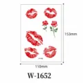 Waterproof temporary tattoo sticker with red lips and rose designs, size 110x153mm for party. - Lip Print and Rose Pattern (W-1652)