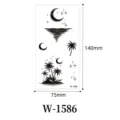Temporary tattoo sticker featuring moon and palm tree design, waterproof body art sticker. - W-1586