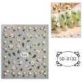 5D embossed white flower nail art stickers, elegant gold-trimmed floral DIY manicure decals. - 5D-0102