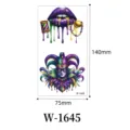 Mardi Gras carnival waterproof temporary tattoo sticker with clown mask and purple lip design 75x140mm - W-1645