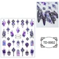 Pegatinas de uñas góticas en relieve 5D con rosas moradas y cruces para arte de uñas. - 85*100mm (Hoja suelta) / TD-0002