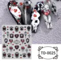 Autocollants d'ongles 3D style sombre gothique DIY chat noir roses rouges stickers. - 85*100mm (Feuille seule) / TD-0025