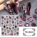 5D style gothique sombre rose coeur autocollants d'ongles, decalcomania manucure DIY 01 - 85*100mm (Feuille seule) / TD-0015