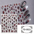 Style gothique sombre autocollants d'ongles gaufres 5D DIY crane rose gemme rouge decalcos - 85*100mm (Feuille seule) / TD-0021