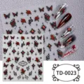 Autocollants d'ongles gothiques gaufrés 5D avec roses rouges sombres, serpents et papillons. - 85*100mm (Feuille seule) / TD-0023
