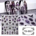 Autocollants d'ongles gaufrés 5D style sombre gothique, motif croix crâne violet variante. - 85*100mm (Feuille seule) / TD-0017