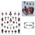 Autocollants d'ongles Halloween gothique relief croix rose serpent noir rouge 5D autocollants art - 85*100mm (Feuille seule) / TD-0006