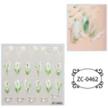 Detailed view of 5D embossed lily of the valley and bow nail stickers sheet with nail art display. - ZC-0462