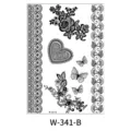 Pegatina de tatuaje temporal de encaje negro impermeable diseño floral mariposa arte corporal - W-341B