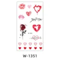 Hoja de tatuaje temporal impermeable con diseños románticos de rosas rojas y corazones. - W-1351
