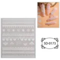 5D white lace nail stickers embossed floral nail art decals self-adhesive manicure decoration - 85*100 mm / 5D-0173