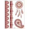 Red lace temporary tattoo sticker featuring dreamcatcher and paisley designs for party use. - Style W-0311 / 208*148mm