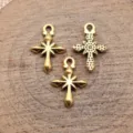 Pendatifs en métal étoile croix vintage breloques DIY pour colliers et bracelets faits main. - Or antique