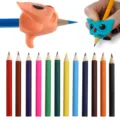 Silicone pencil grip and colored pencils set for kids school learning writing correction tool 18pcs - 12 Color Pencils and 2 Pencil Grips, 14-Piece Set