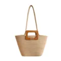 Geflochtene Baumwollseil Shopper Tasche mit Holzgriff, beige Strand Schultertasche Variante. - Khaki