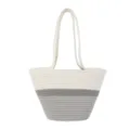Geflochtene Baumwollseil Schultertasche Shopper Tasche mit Grau Weiß Farbblock für Strand. - Grau / M
