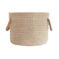 Woven round cotton rope storage basket with dual handles in brown white main product view. - M / Cappuccino