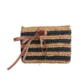 Handgefertigt Gewebt Stroh Clutch Tasche Schwarz Khaki Gestreift mit Schleife Variante - 22*16cm / Gestreift