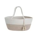 Cesto portaoggetti in corda di cotone intrecciato con manici e belle perline di legno - 28*19*14 / Misto Bianco e Beige
