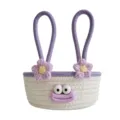 Cute cotton rope woven storage basket with cartoon face and handles for desktop organization. - Cartoon Funny Big Eyes Style / 17*17*8cm / White