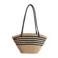 Schicke geflochtene Damentasche, modische gestreifte Beuteltasche für Strand und Alltag. - Khaki / Mittel