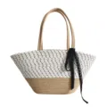 Baumwollseil geflochtene Tasche Damen, große Kapazität Strandtasche mit schwarzer Schleife. - 52x12x24cm / Weiß