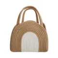 Baumwollseil gewebte Handtasche für Damen, lässige Regenbogen Tasche, schicke Outdoor Tasche. - Khaki mit Weiß (MLY251119-3) / S