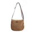 Geflochtene Stroh Umhängetasche für Damen, handgemachte Sommer Strand Umhängetasche Quaste. - Mittel / Khaki