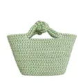 Grün-weiße gewebte Baumwoll-Knotentasche, stilvolle Mini-Handtasche für den Sommer. - S / Gemischtes Grün