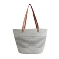 Gewebte Schulter-Tasche für Damen, lässige Strand-Handtasche mit Leder-Tragegriffen. - Groß / Grau