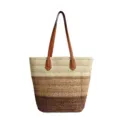 Farbverlauf Stroh Shopper Tasche Damen, stilvolle Strand Umhängetasche mit Ledergriffen, Sommer. - Beige Farbverlauf