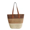 Farbverlauf Strohtasche, stilvolle Strand Schultertasche fuer Sommerurlaub und Alltag. - Brauner Farbverlauf