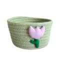 Süßer Baumwollseil-Aufbewahrungskorb in Grün mit lila Tulpen-Design für den Schreibtisch. - S / Hellgrün