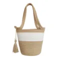 Baumwollseil gewebte Eimer Tasche khaki weiß lässige Handtasche stylische Schultertasche Frauen - Kordelzug Beuteltasche / Khaki