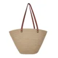 Geflochtene Baumwollseil Tote Umhängetasche, lässige Strandurlaub Strohkorb Tasche Variante. - Khaki / Groß