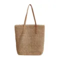 Damen Strohgewebe Shopper Tasche Grosse Kapazitat Sommer Strand Umhangetasche Braun - Khaki / Groß