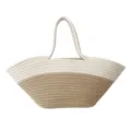 Baumwollseil geflochtene Handtasche, khaki und weiß Farblock Strandtasche für Damen, minimalistisch. - Camel / Mittel